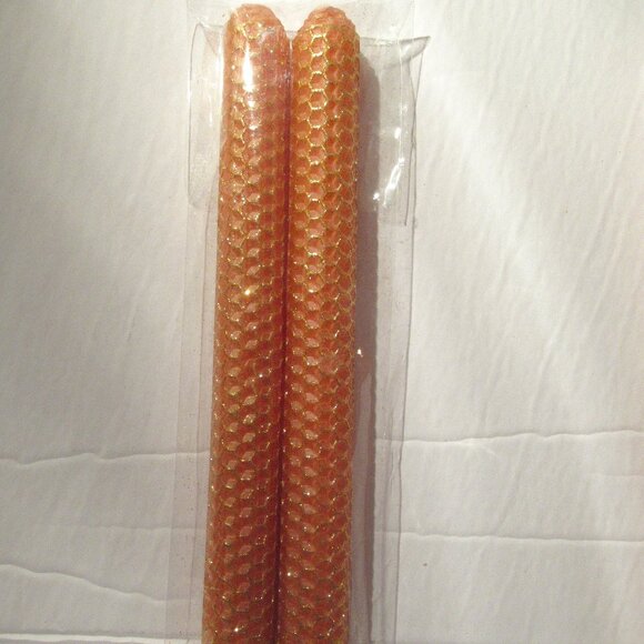 1 Pair, 8" Bees Wax Candles, Peach w/ Gold Glitter, Handmade, Organic - Picture 1 of 4